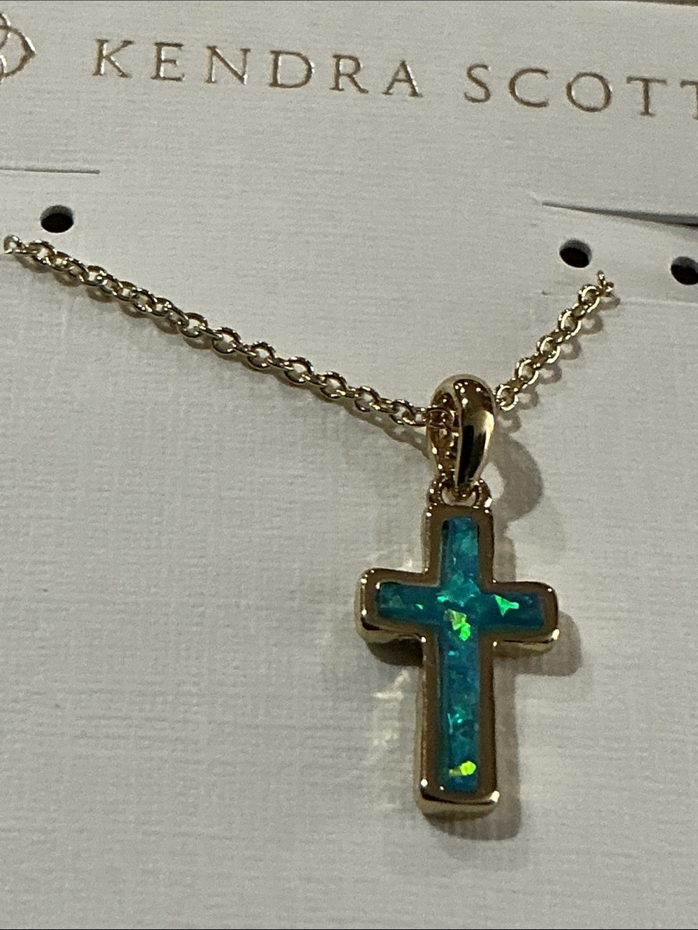 NWT Kendra Scott Turquoise Cross Necklace Gold Tone New On Card